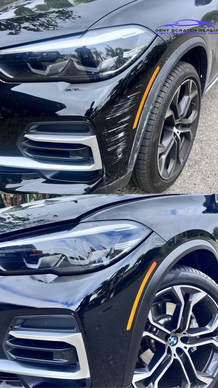 BMW X5 fender scratch before and after repair