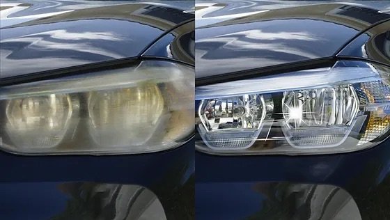 Cloudy lens before on the left; restored lens on the right